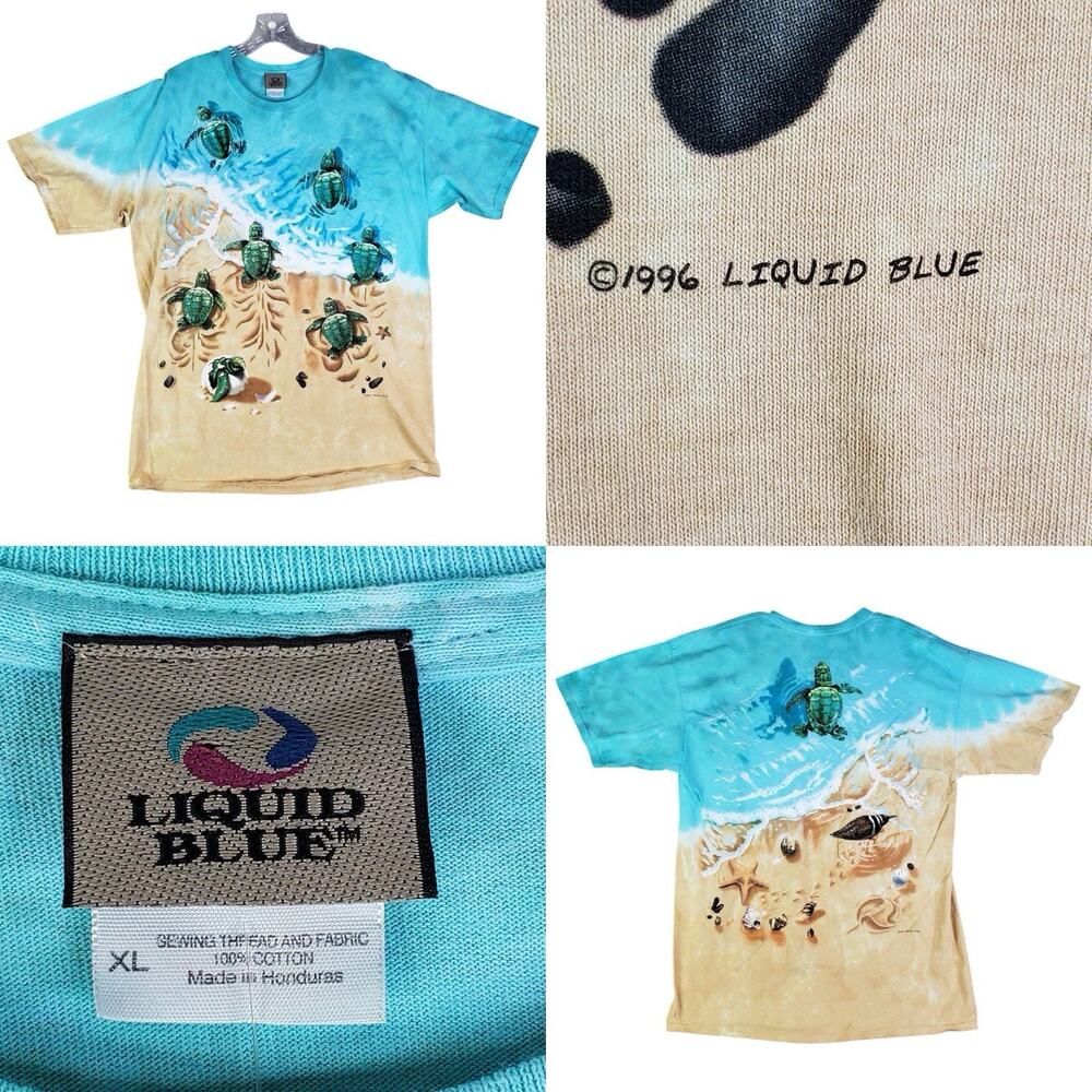 VTG 1996 Liquid Blue Sea Turtles AOP T-Shirt Single Stitch Ocean 90s L/XL